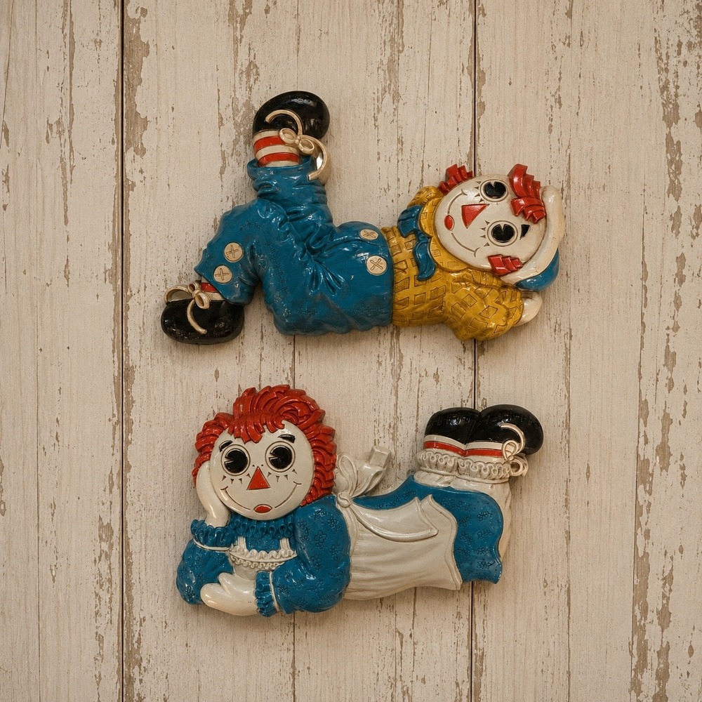 Vintage 1977 Raggedy Ann and Andy Wall Plaques Dart Industries 3D Decor Set